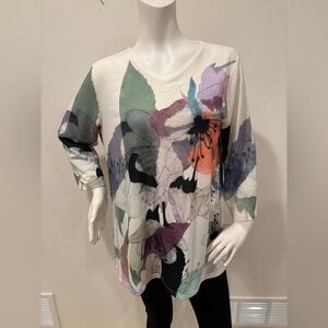 Trisha Tyler Women’s Abstract Floral Butterfly Watercolor Long Sleeve Top, L